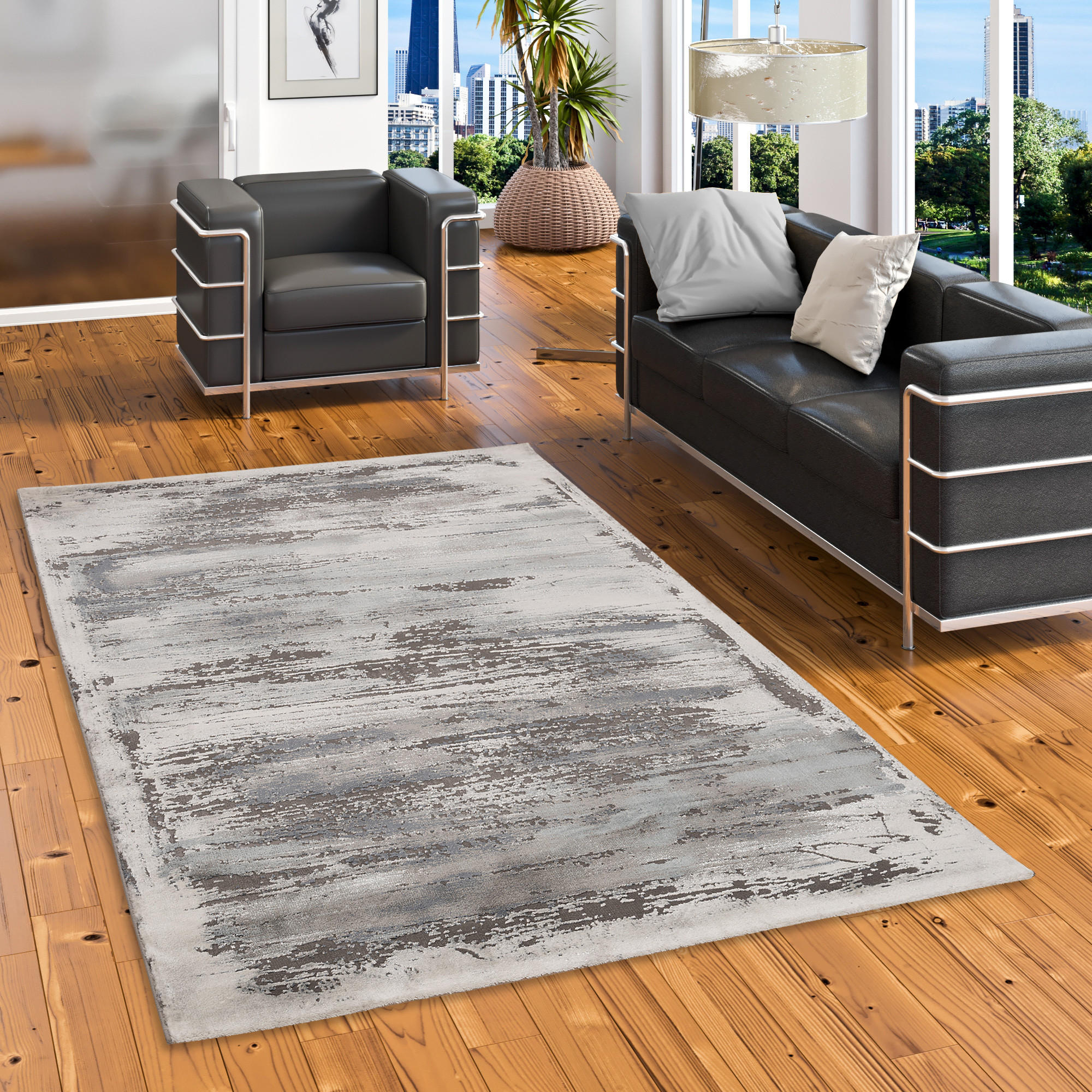 LUXUS DESIGNER TEPPICH CARRARA MIX VERLAUF - Blau/Grau, Textil (80/150cm) - Pergamon