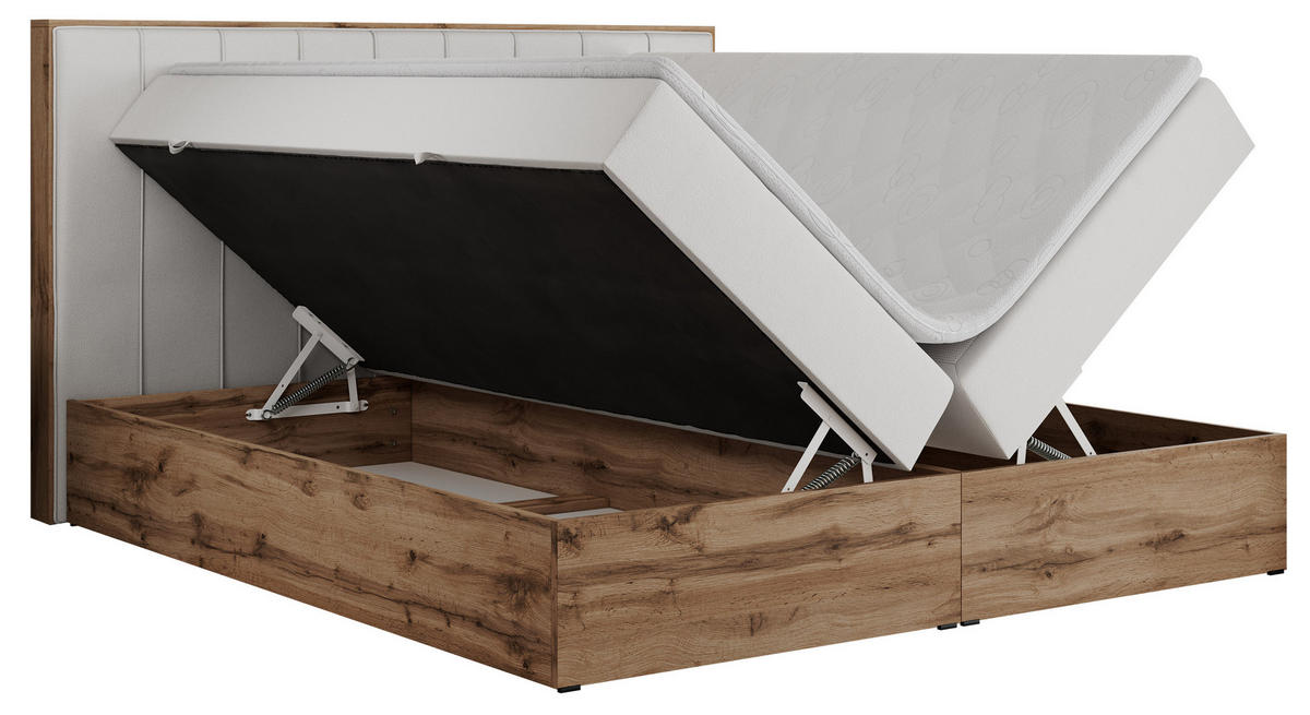 BOXBETT BELLISSIMO 160/200 Weiß Kunstleder - H3 - Weiß, Holz/Textil (160/200cm) - MKS