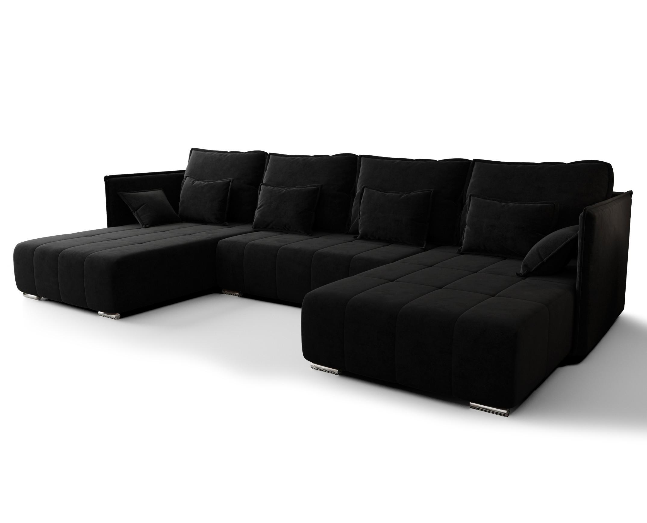 WOHNLANDSCHAFT Florinna Schwarz 345/182/87 cm mit Schlaffunktion - Chromfarben/Schwarz, Textil/Metall (345/87/182cm) - AX Living