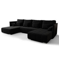 WOHNLANDSCHAFT Florinna Schwarz 345/182/87 cm mit Schlaffunktion - Chromfarben/Schwarz, Textil/Metall (345/87/182cm) - AX Living