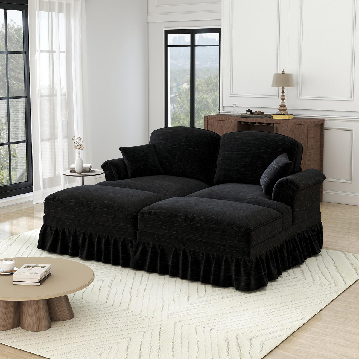 2-SITZER Sofa 194x140x93 cm aus Chenille-Stoff zweistil gestaltbar, schwarz - Schwarz, Textil (140/93/194cm)