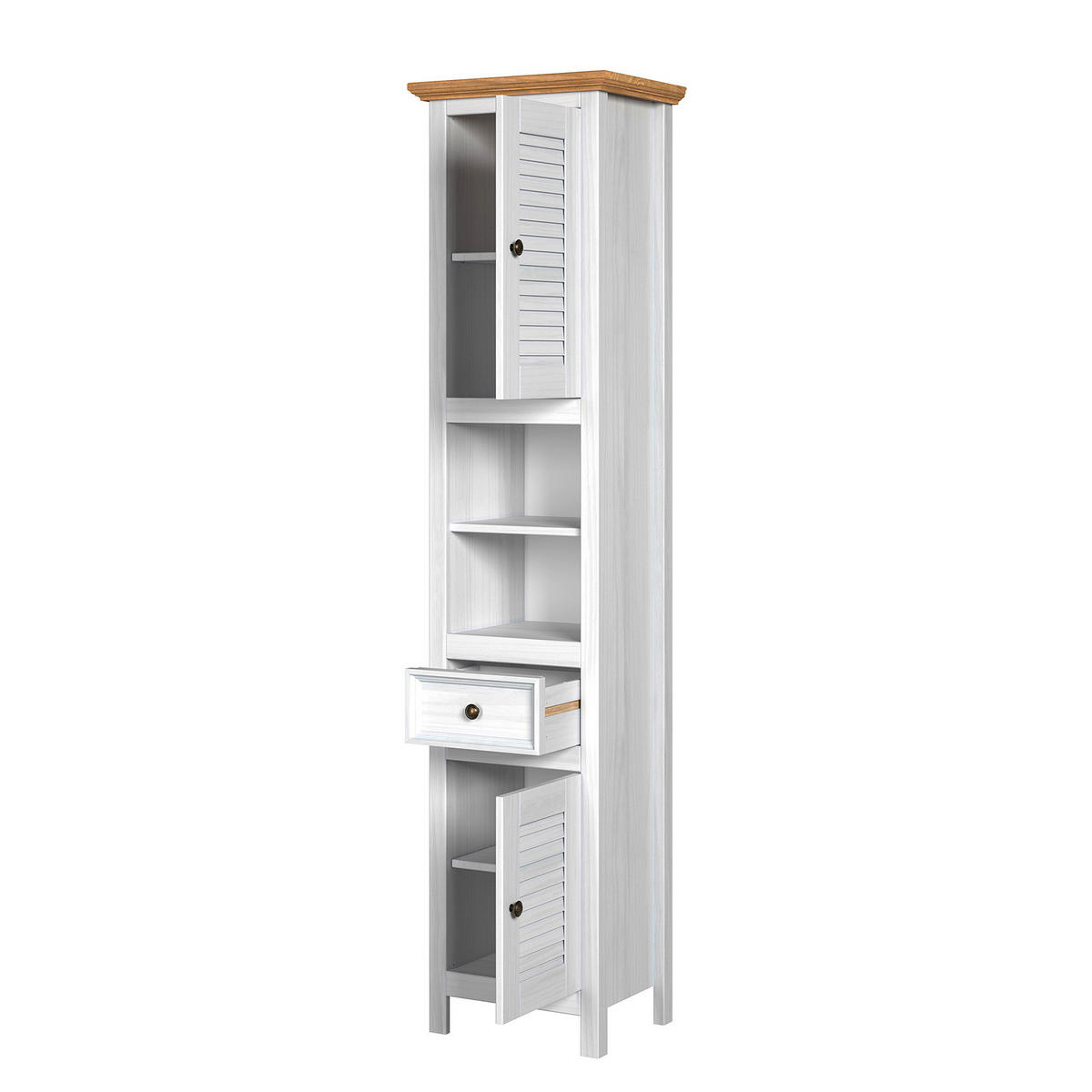 MASSIVER HOCHSCHRANK - Kiefer - Braun/Weiß, Holz/Metall (45/190/35cm) - home24