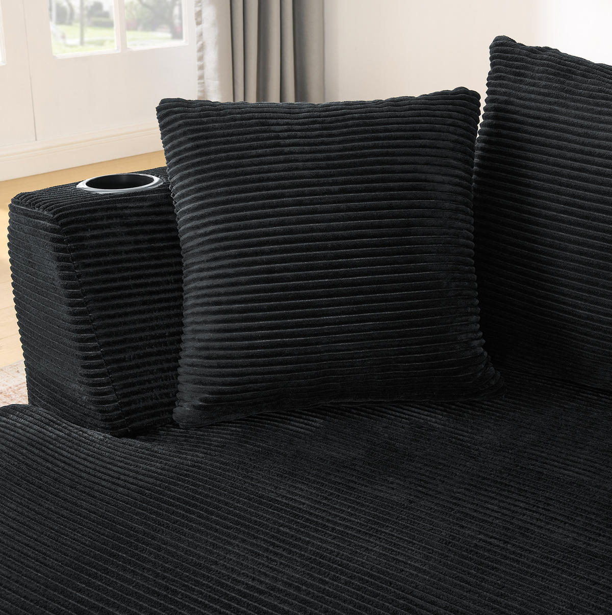 SOFA 3-Sitzer bogenförmig Schwarz mit Getränkehaltern - Schwarz, Textil (168/264cm) - Meubliv