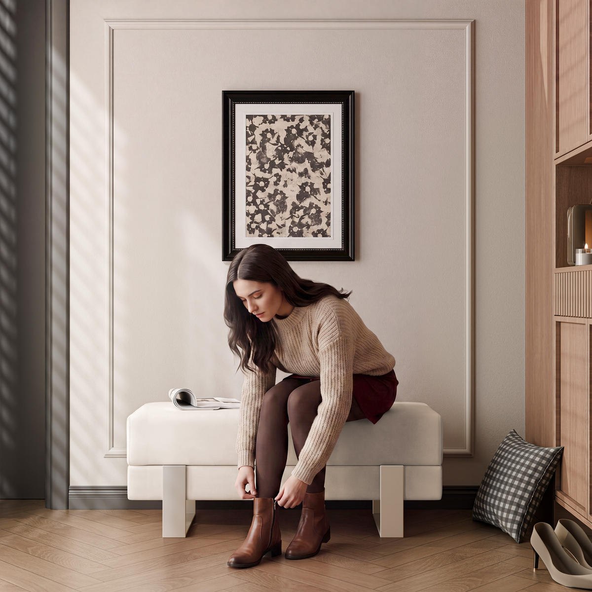POLSTERBANK RIVA 80 cm Kaschmir / Creme ,Metallgestell - Creme, Metall (80/47/35cm) - Idohome