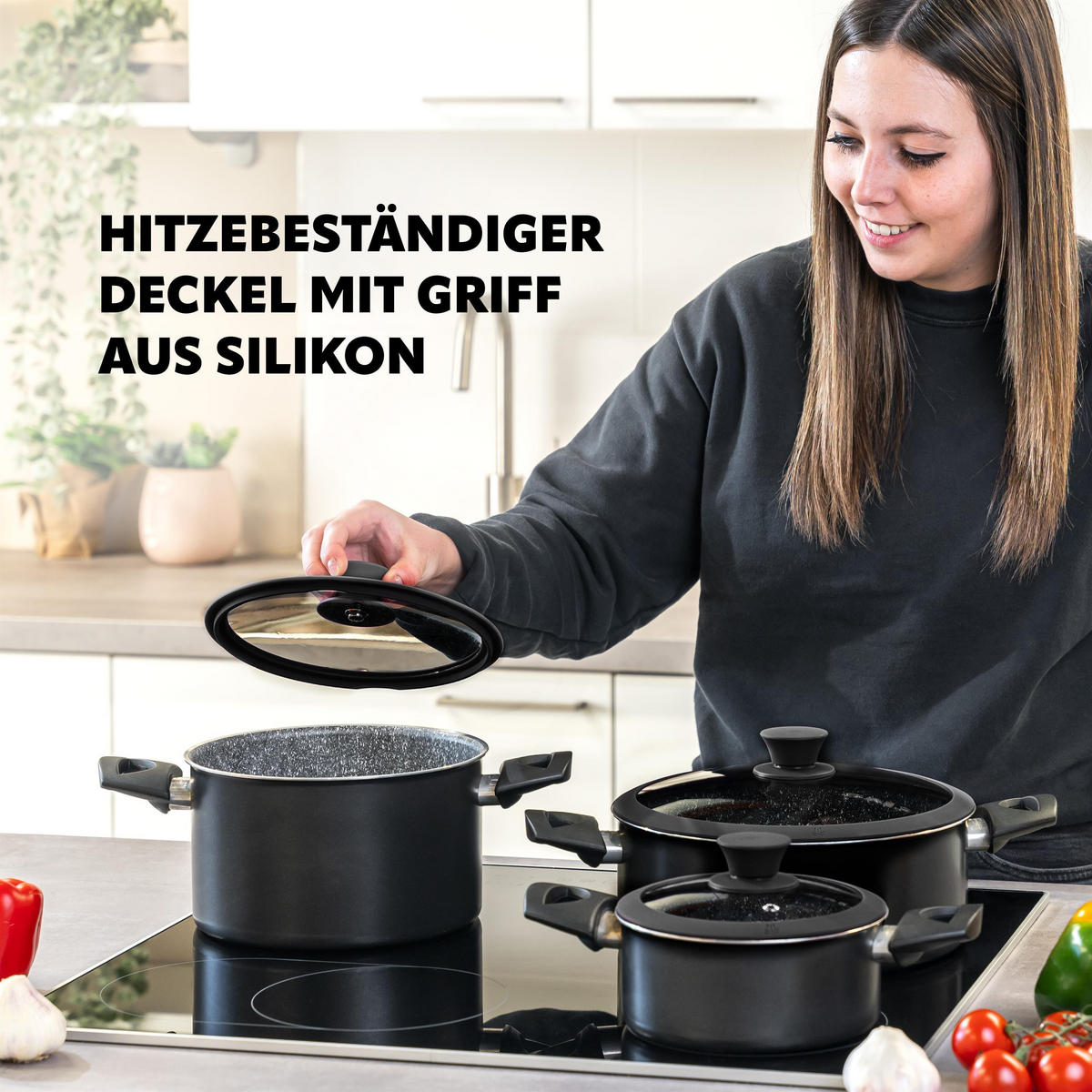 GLASDECKEL mit Silikonrand 20 cm schwarz - Schwarz, Glas (20/20/4cm) - bremermann