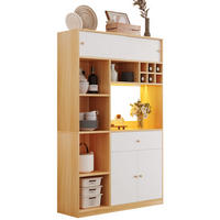 HIGHBOARD 115/35/180 cm, mit einstellbarer LED-Beleuchtung und viel Stauraum, Weiß/Natural - Naturfarben, Holzwerkstoff (115/180/35cm) - Redom