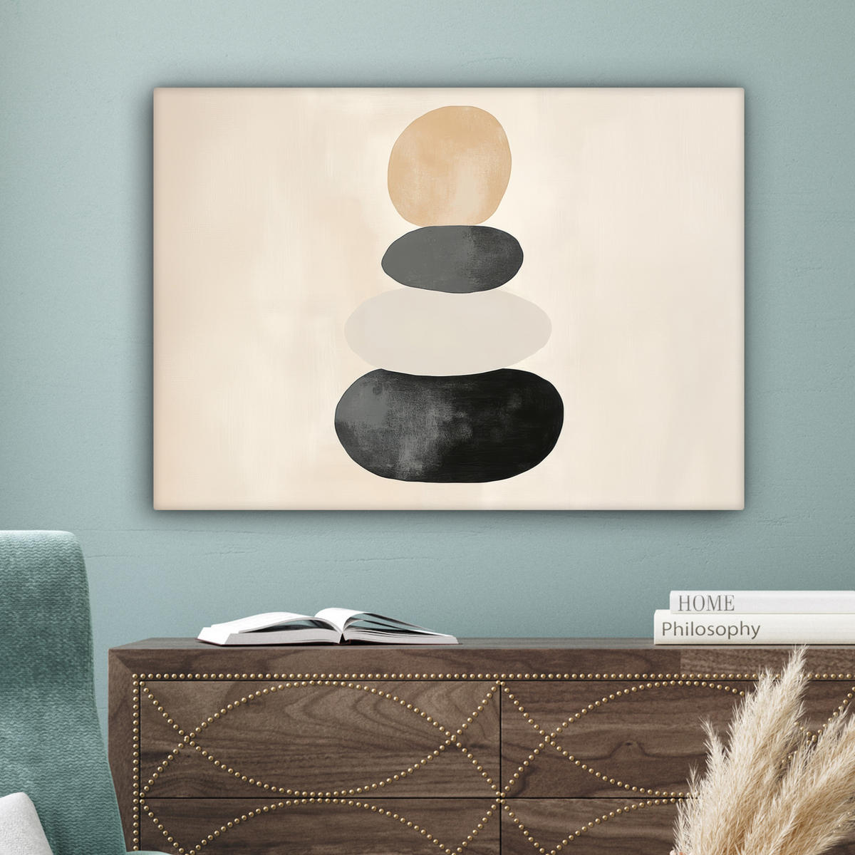 LEINWANDBILD Japandi - Wabi sabi - Beige Wandbilder 80x60 cm - Taupe, Textil (80/60cm) - MuchoWow