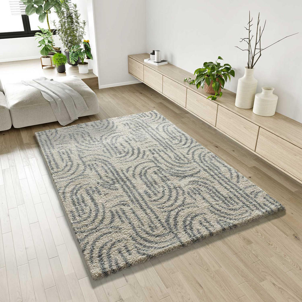 Thumbnail - Atticgo Hochflorteppich, Grau, Beige, Textil, Abstrakt, Rechteckig, 80x150 cm, Oeko-Tex® Standard 100, für Fußbodenheizu...