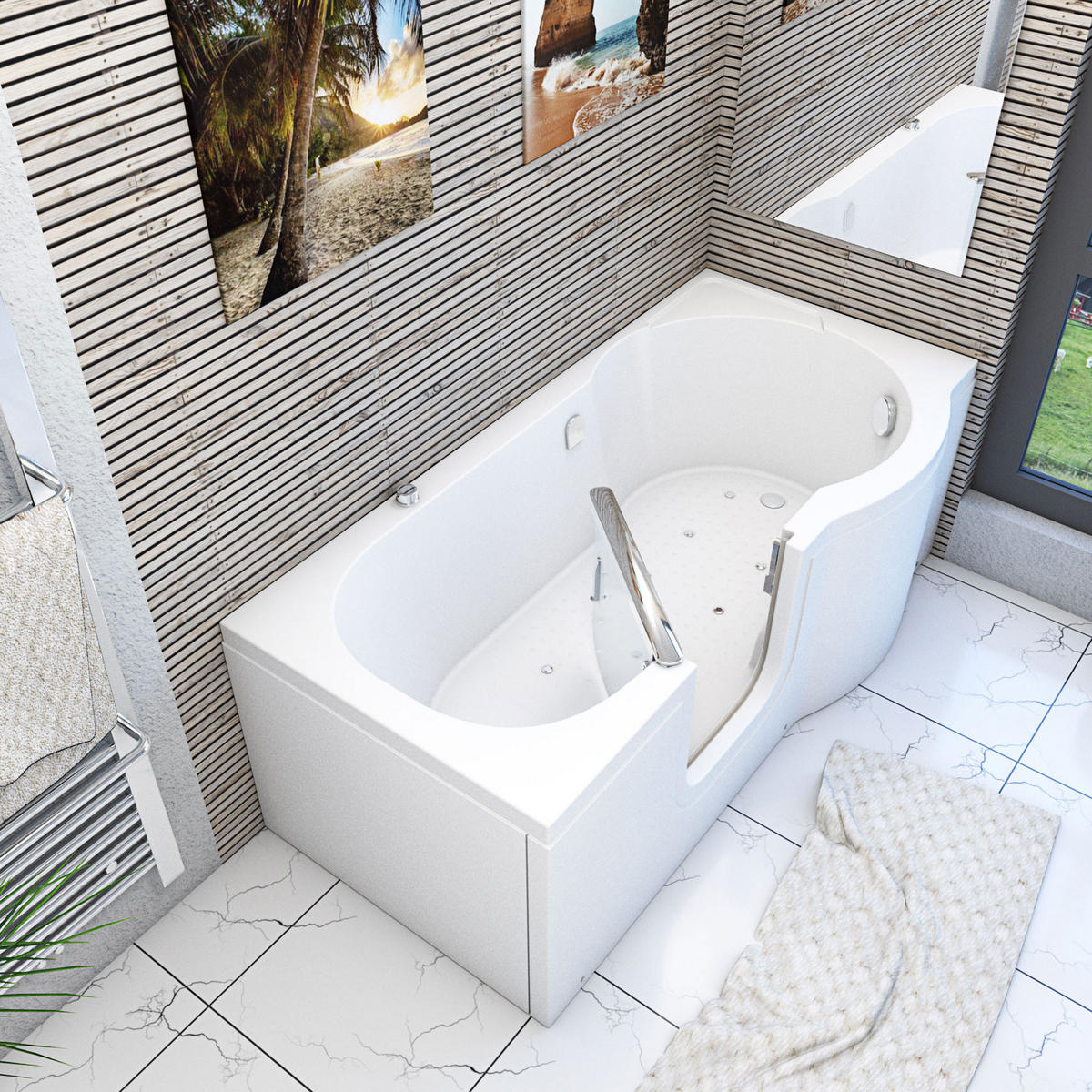 SENIORENWANNE S12-AIR-L Weiß - Weiß, Glas/Kunststoff (85/60/170cm) - AcquaVapore by Sandra Jentho