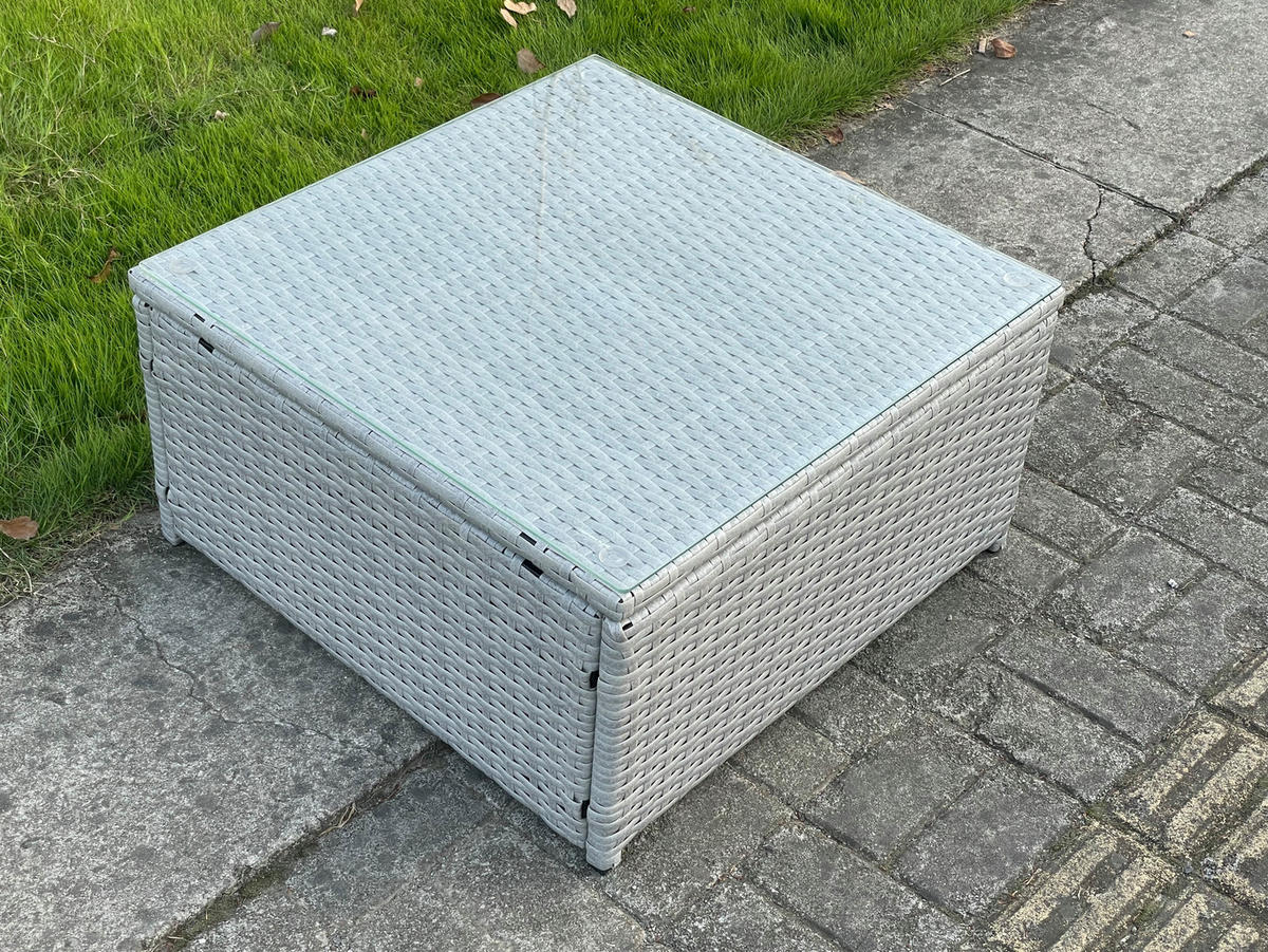 QUADRAT COUCHTISCH Polyrattan Helles Grau 1-teilige - Hellgrau, Metall (65/65/34cm) - Fimous