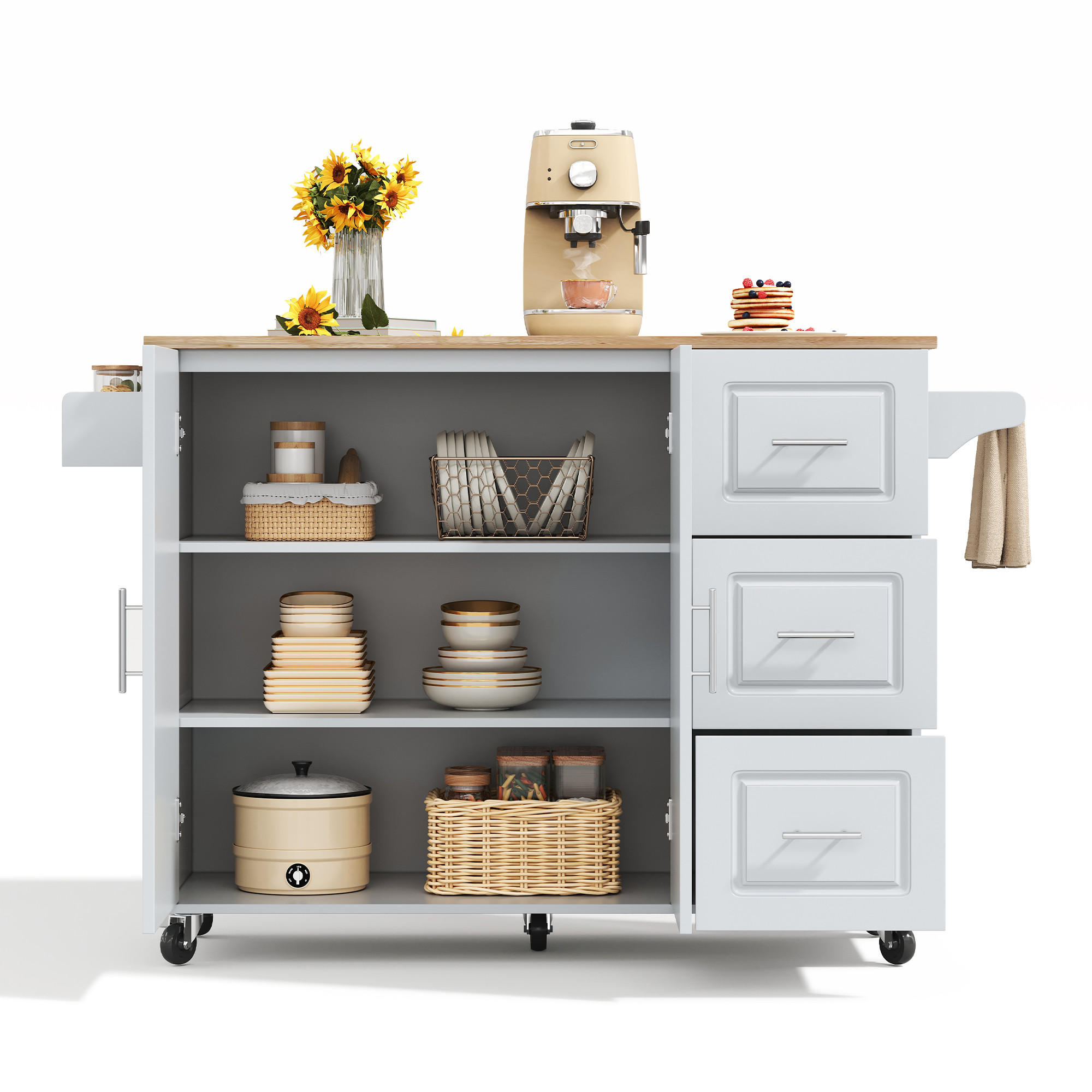 KÜCHENINSEL 137/43(76)/92 cm grau mit klappbarer Arbeitsplatte - Grau, Holzwerkstoff (137/92/76cm) - OKWISH