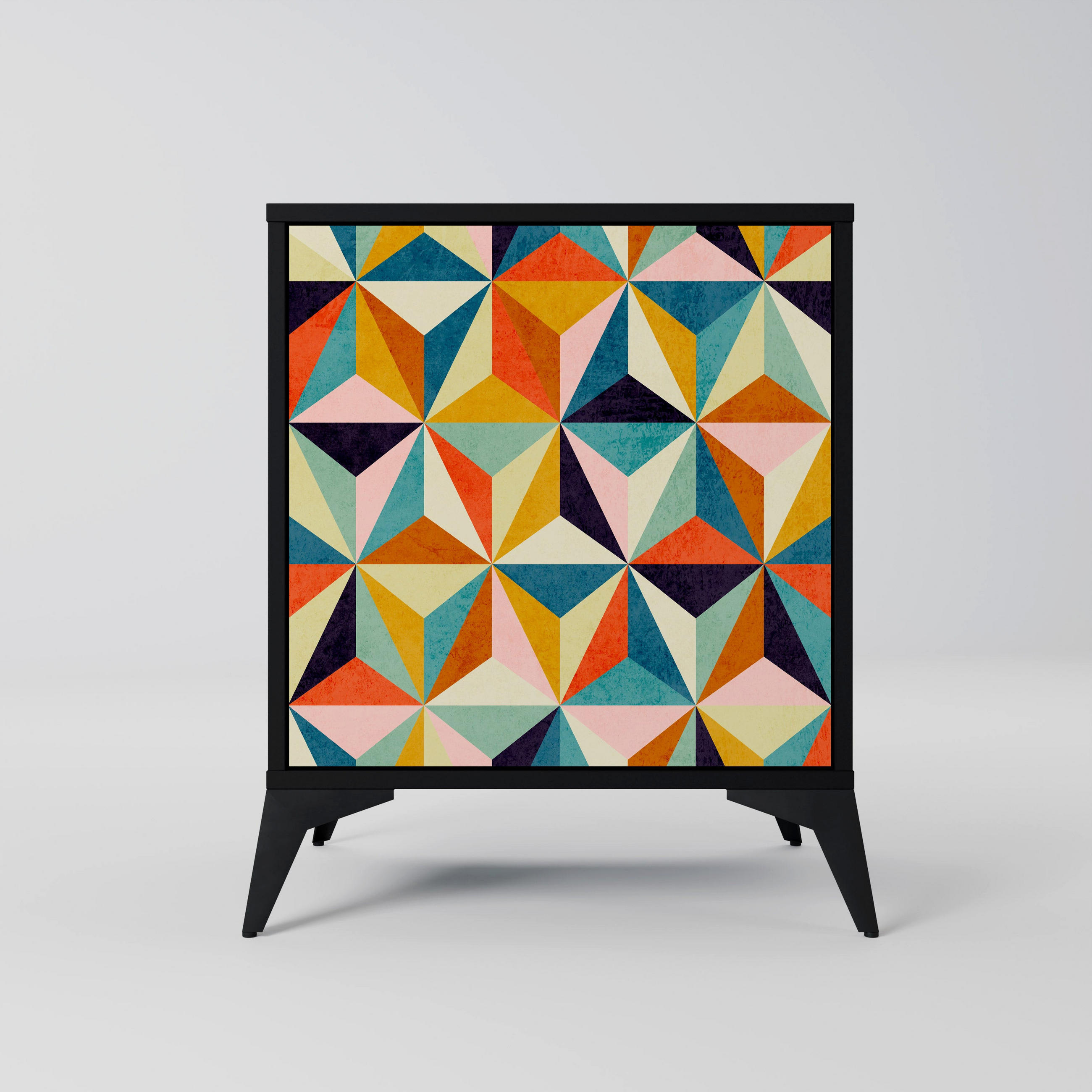 SIDEBOARD TESSELATE TREASURES, Schwarz, 57,5x42x70,5 cm, Schwarze Metall-Sternfüße - Multicolor/Schwarz, Holzwerkstoff/Metall (57.5/70.5/42cm) - SpaceRebels