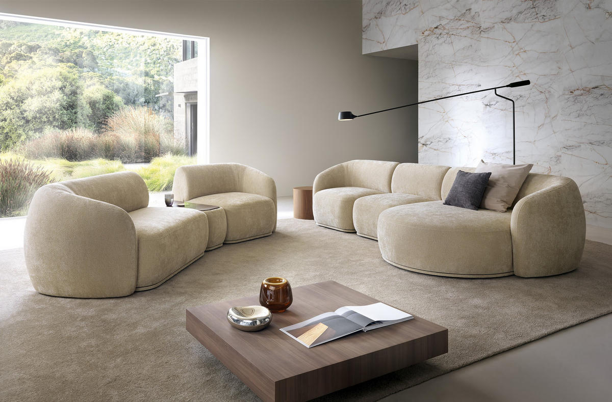 ECKSOFA Nobis Beige, Modulares Sofa mit abgerundeter Seite, rechte seite - Beige, Holzwerkstoff/Textil (288/147cm) - Bettso