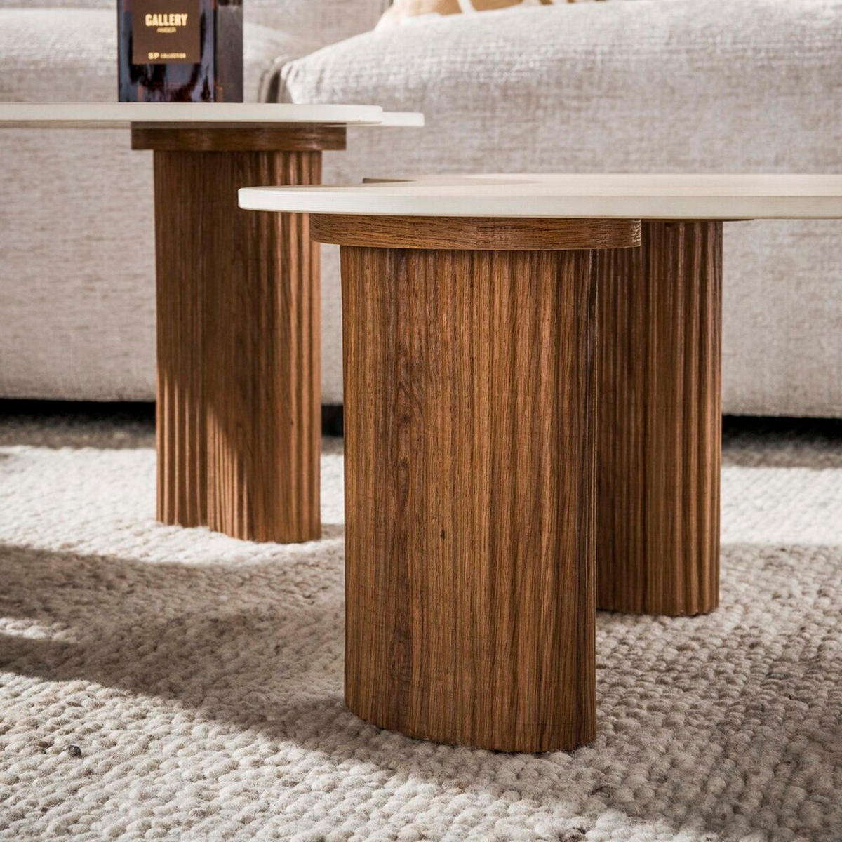 COUCHTISCH Set CERAMO APERTO 2-tlg. organisches Design-Set mit 3D-Keramikplatte - Hellbraun/Beige, Keramik (102/80/35cm) - alesvelt