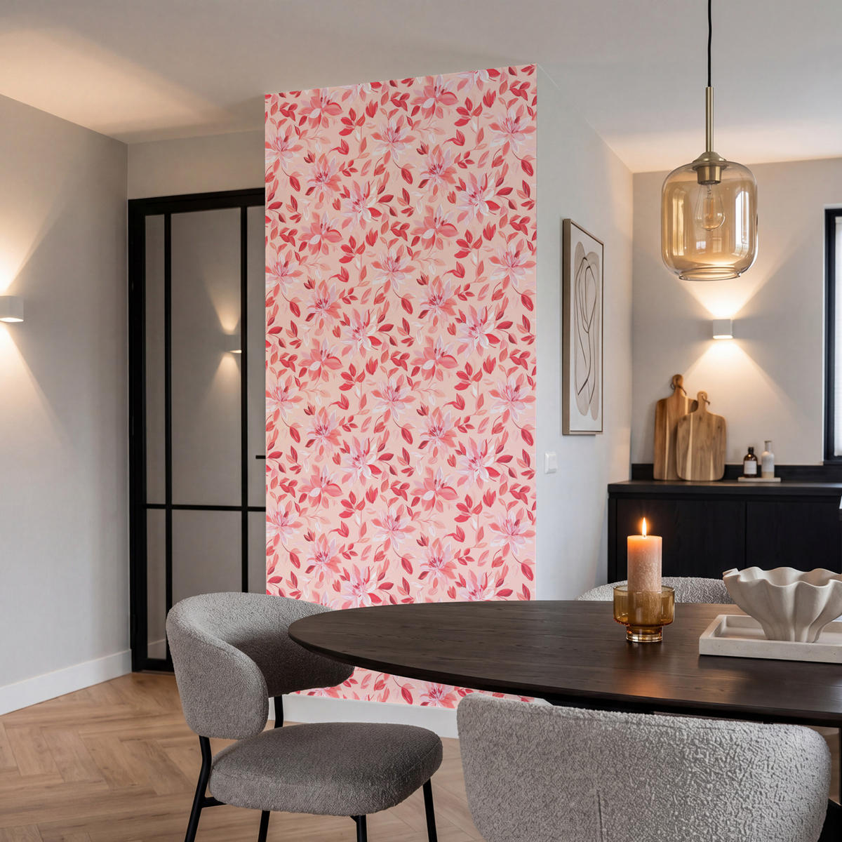 TAPETE - Botanisch - Blumen - Rot - 100x220 cm - Koralle, Papier (100/220cm) - OnlyWow