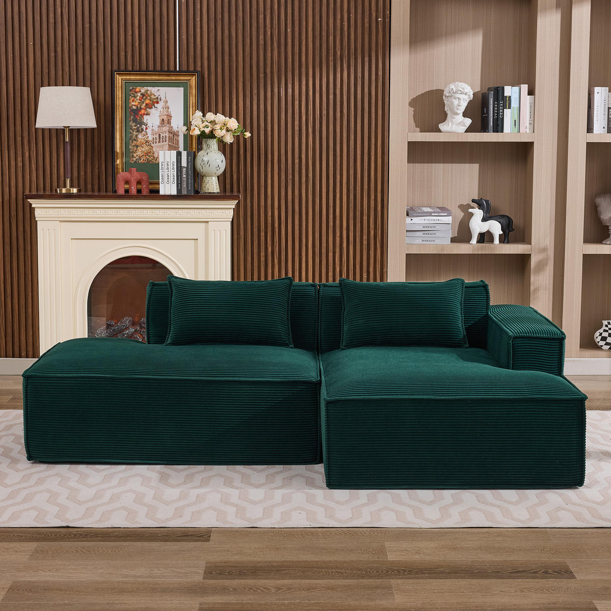 3-SITZER ECKSOFA Polyester Retrogrün mit 2 Kissen - Jadegrün, Textil (235/129cm) - WISHDOR