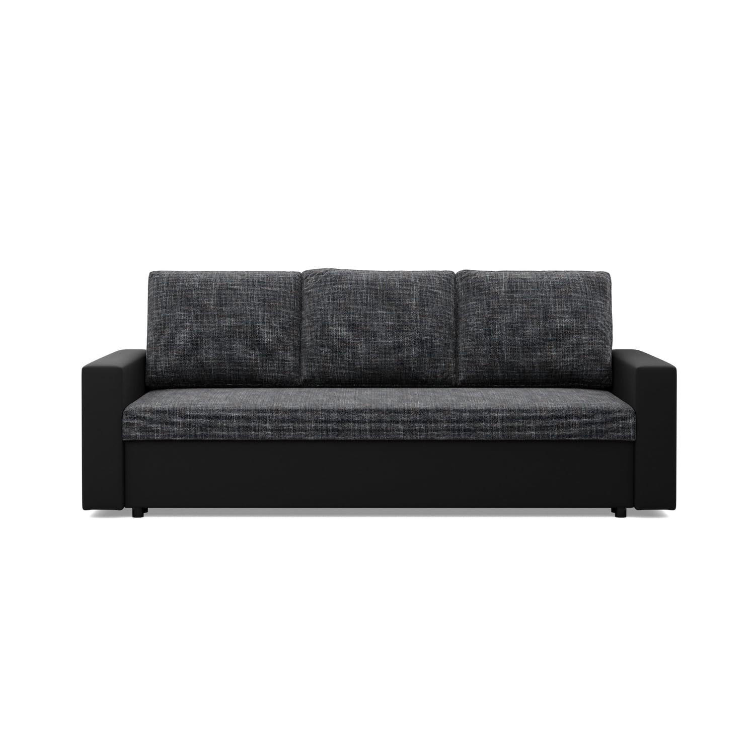 SOFA 3-SITZER MIT SCHLAFFUNKTION LUNA, Schwarz + Schwarz - Schwarz, Textil (220/92/92cm)