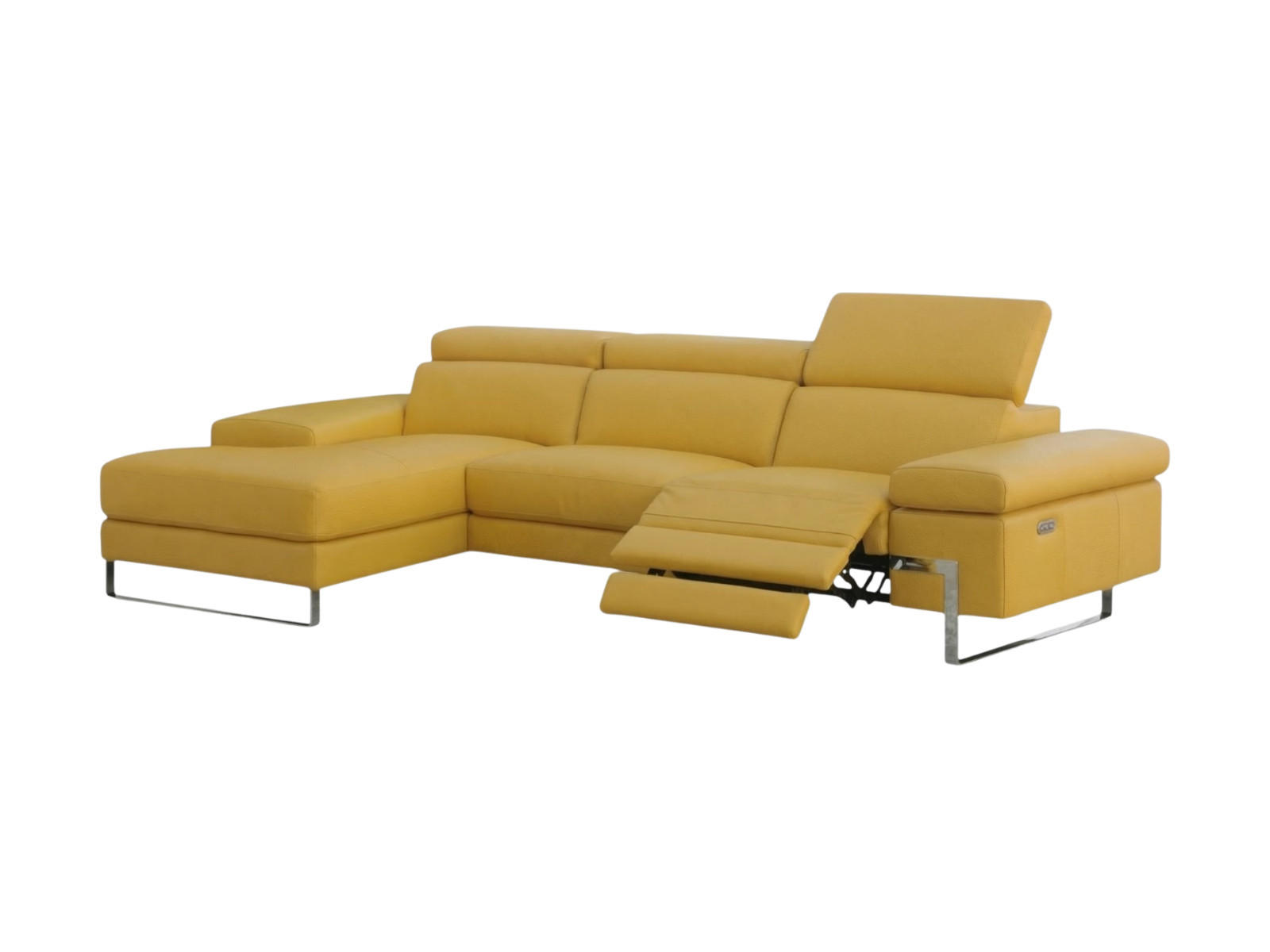 ECKSOFA Lete Echtleder mit 1 x Relaxfunktion Senfgelb - Gelb, Leder/Metall (232/160cm)