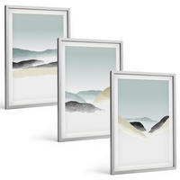 BILDER SET 3er Set - 40x60 cm Silberner Rahmen - Minimalistische Pastellberge - Silberfarben, Kunststoff (40/60cm) - TULUP
