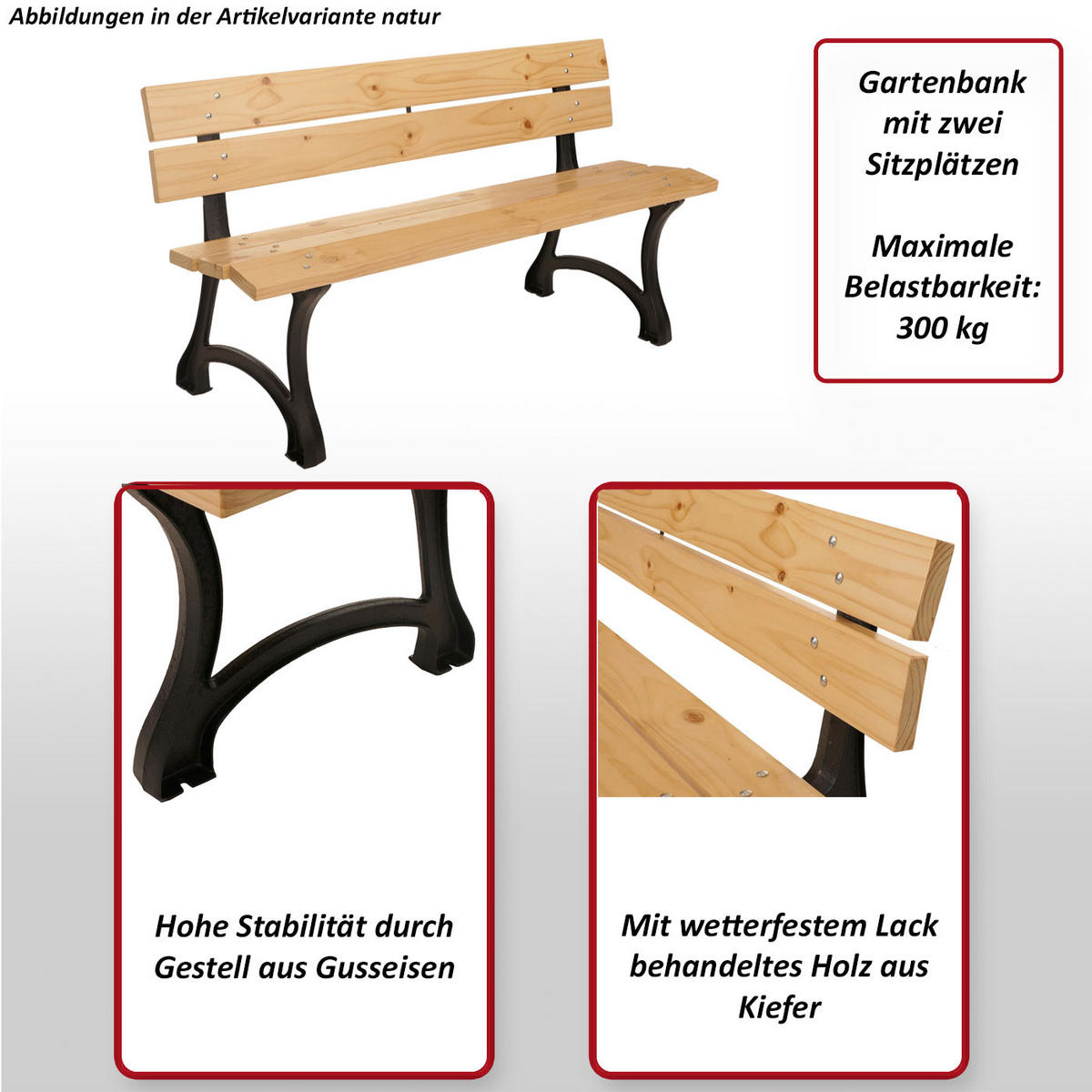 GARTENBANK Teak Dekor - Teakfarben, Holz (125/78/59cm) - MCW