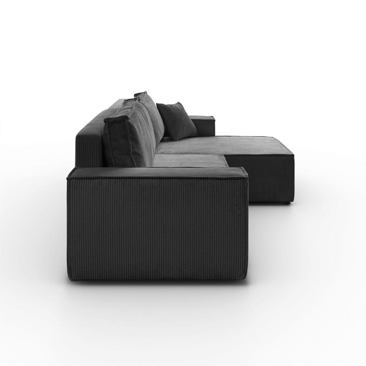 ECKSOFA Gepolstertes CARLO XL Cord mit Schlaffunktion und Bettkasten, Poso 60 - Grau, Textil (277/143cm) - Lookway