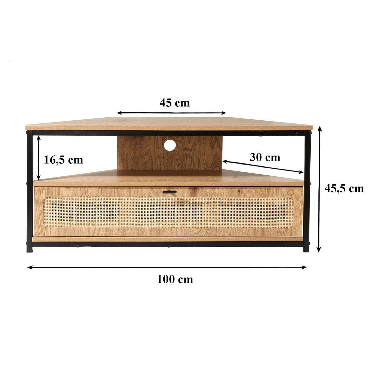 ROHOVÁ TV skříňka s 1 dvířky a ratanovým závěsem, šířka 100 cm - JAYA - jabloňová, kompozitní dřevo (30/45/100cm) - Calicosy