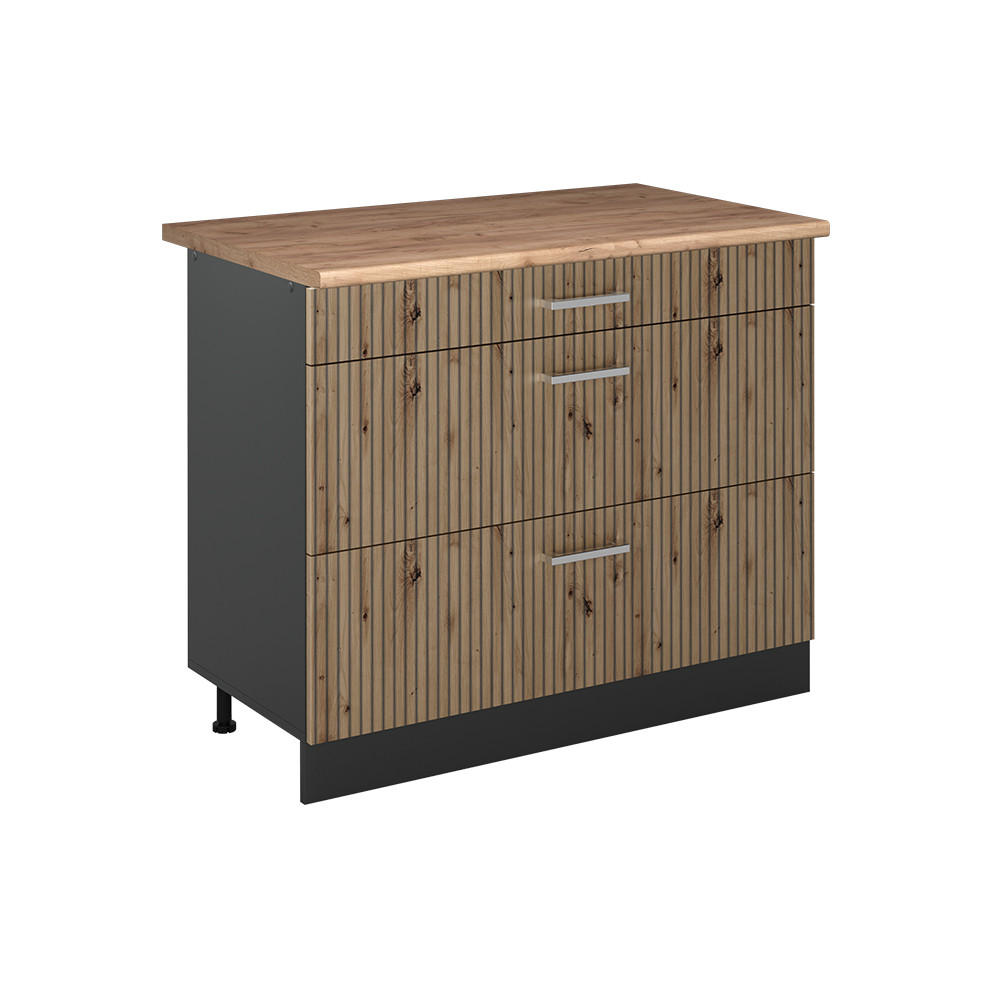 SPODNÍ SKŘÍŇKA KUCHYŇSKÉ LINKY R-Line, Řemeslný dub/Antracit, 100 cm pracovná doska Dub Goldkraft - antracitová/dub artisan, kompozitní dřevo (100/81.6/60cm) - Vicco