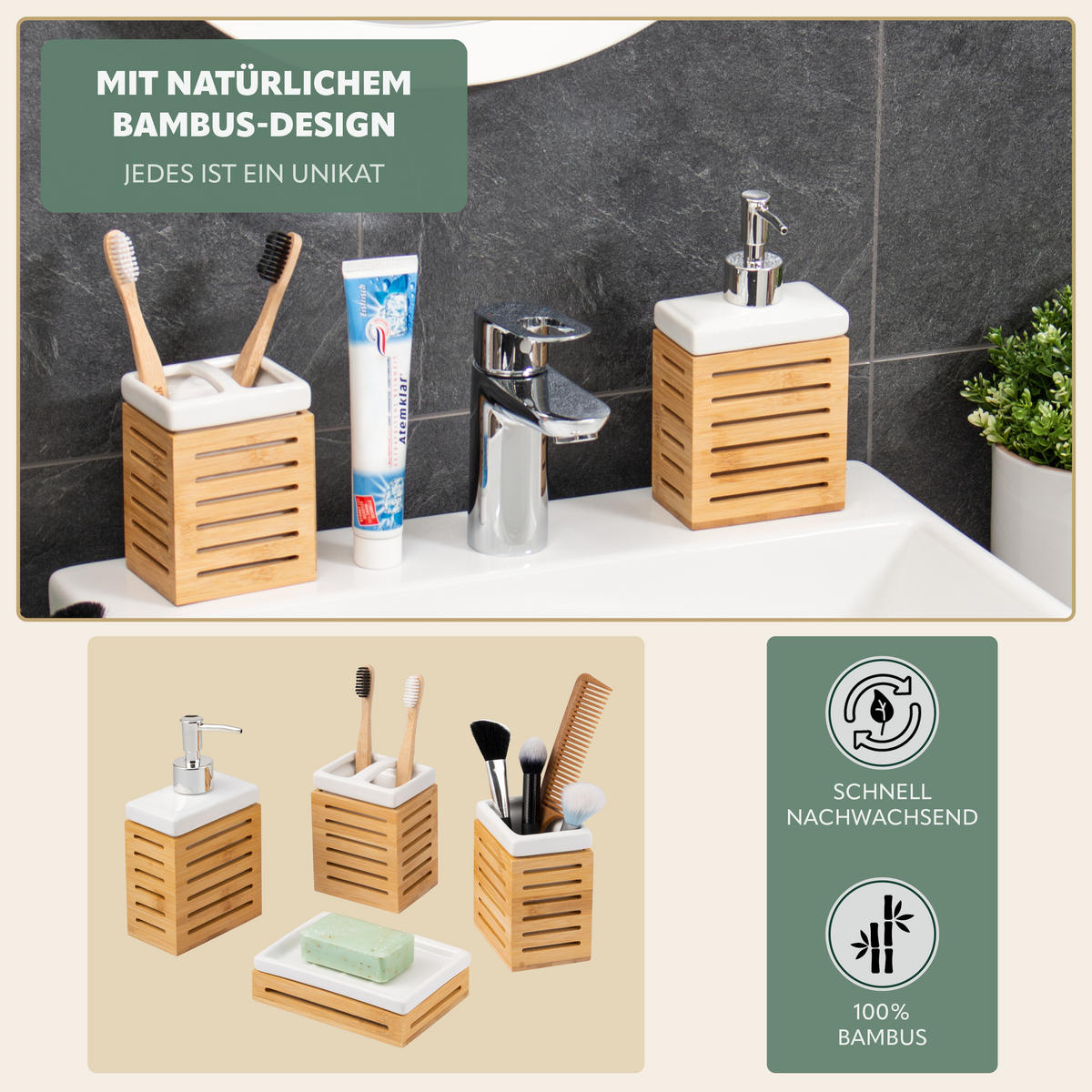 BADEZIMMER-SET, weiß - Weiß, Keramik (6.7/11.5/8.5cm) - bremermann