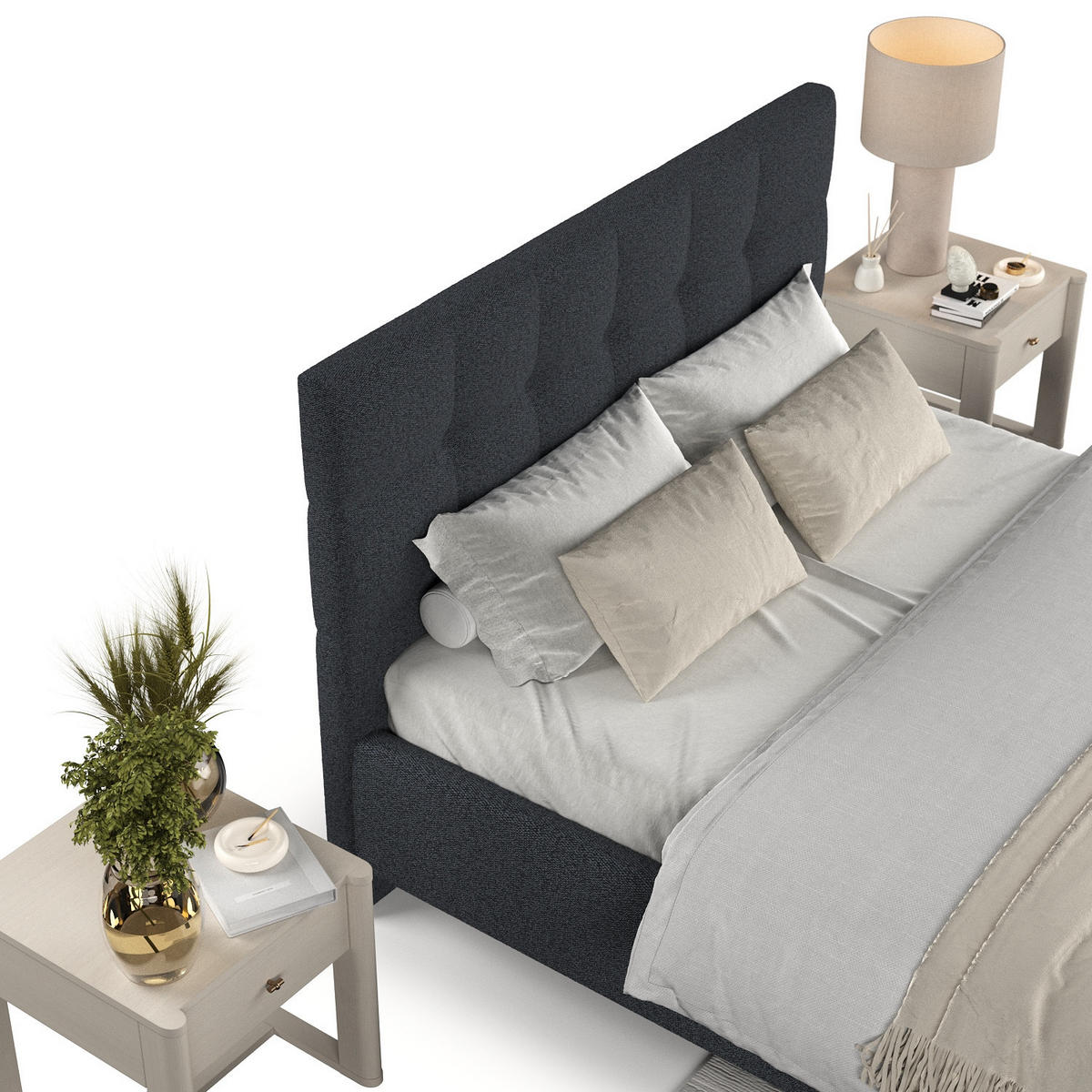 POLSTERBETT Cora 180/200 cm Anthrazit im Riva Stoff - Anthrazit/Naturfarben, Holz/Holzwerkstoff (180/200cm) - AltaBeds