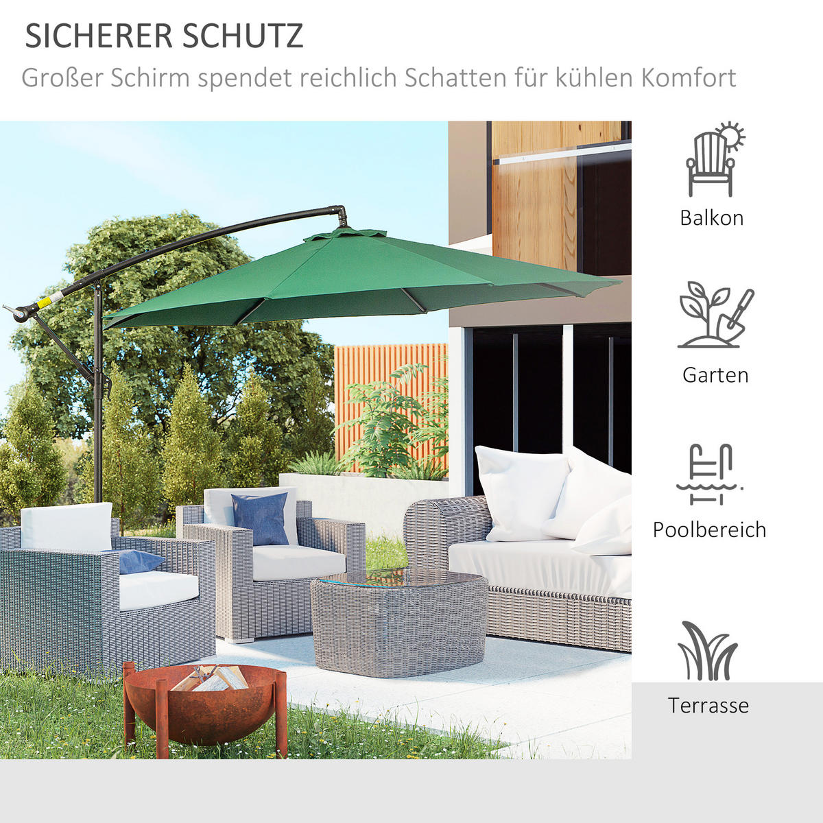SONNENSCHIRM, Stahl, Polyester, Grün - Grün, Metall (2.5/2.95cm) - Outsunny