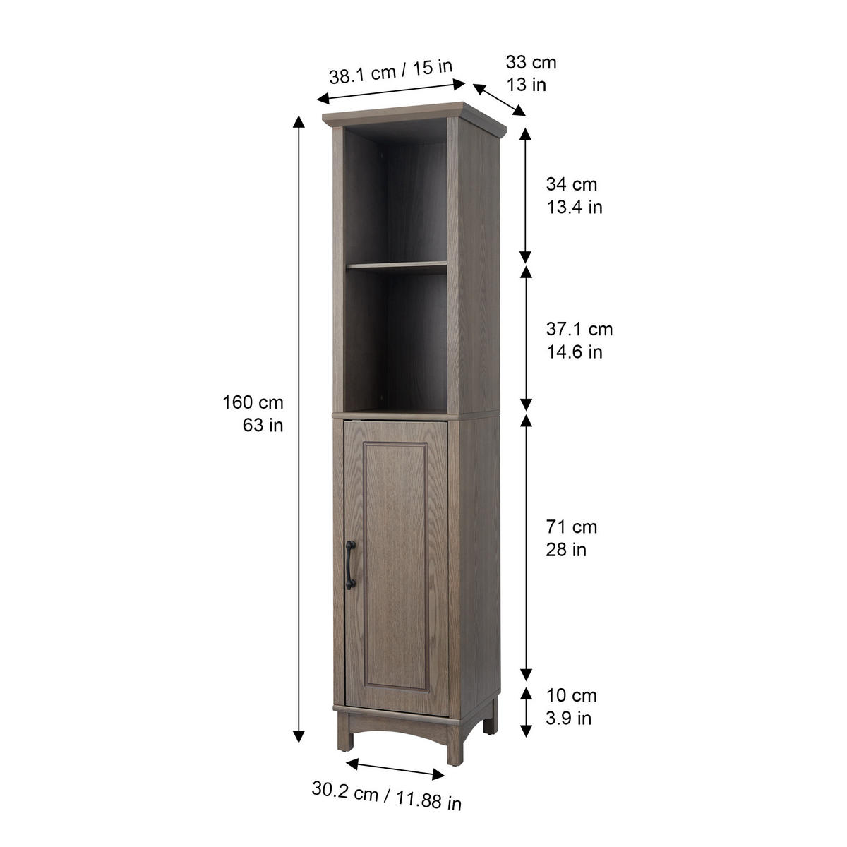 HOCHSCHRANK Bräunen - Braun, Holzwerkstoff (38.1/160/33cm) - Teamson Home