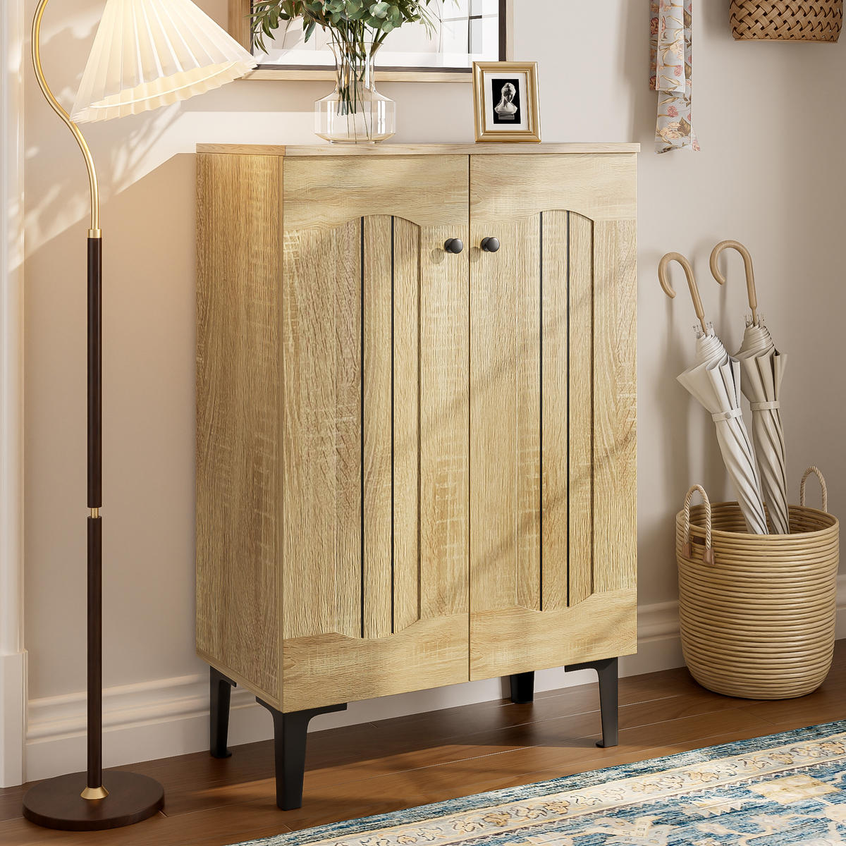 SCHUHSCHRANK 2 Türen Stauraum Mehrschichtige Böden Ablage - Naturfarben, Holzwerkstoff (31.5/95/60cm) - FLIEKS