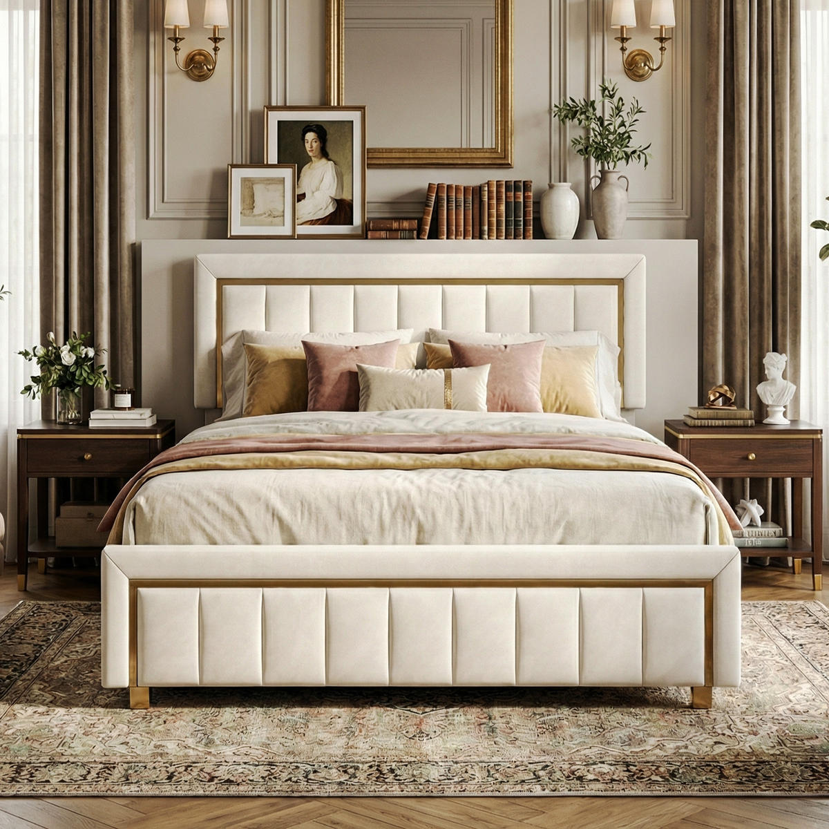 POLSTERBETT Eleganz 140/200 cm mit Bettkasten & Edelstahlrahmen Samtoptik Beige - Beige, Textil (140/200cm) - Creahappy