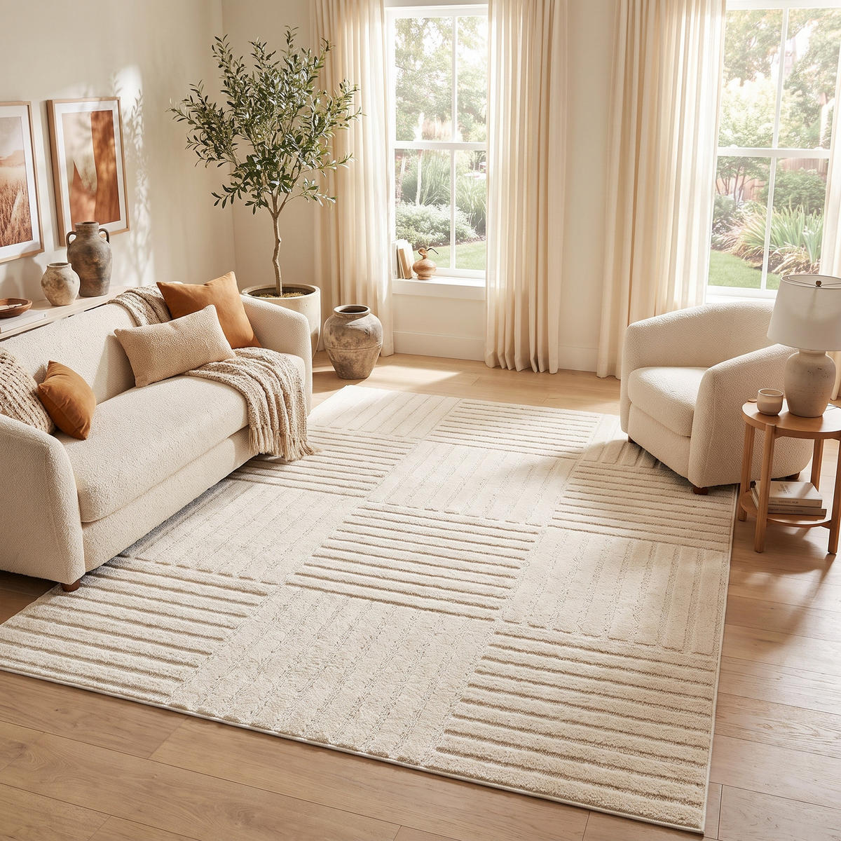 KURZFLORTEPPICH RELIEVO creme geometrisch 3D-Struktur 140/200 cm - Creme, Textil (140/200cm) - Tapiso