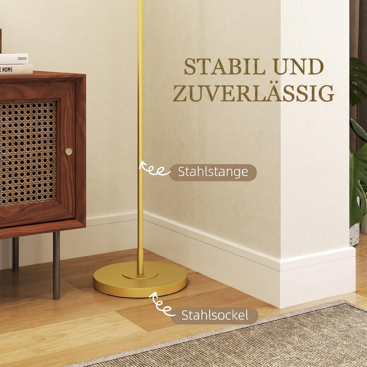 STEHLAMPE Stahl Gold - Weiß, Metall (64/38/163.5cm) - HOMCOM