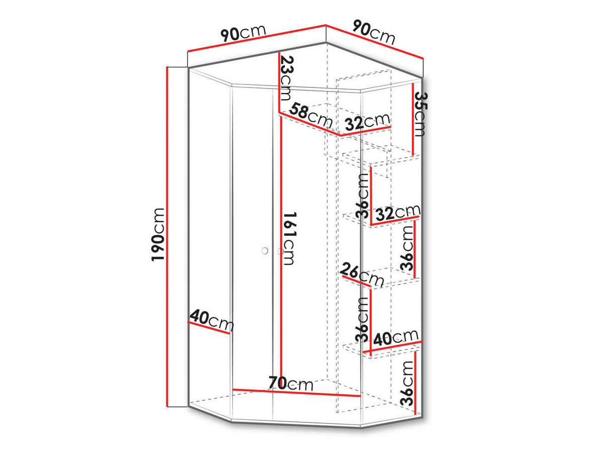 ECKKLEIDERSCHRANK Pixel PX2 - Eichefarben/Weiß, Holzwerkstoff (90/190/90cm)