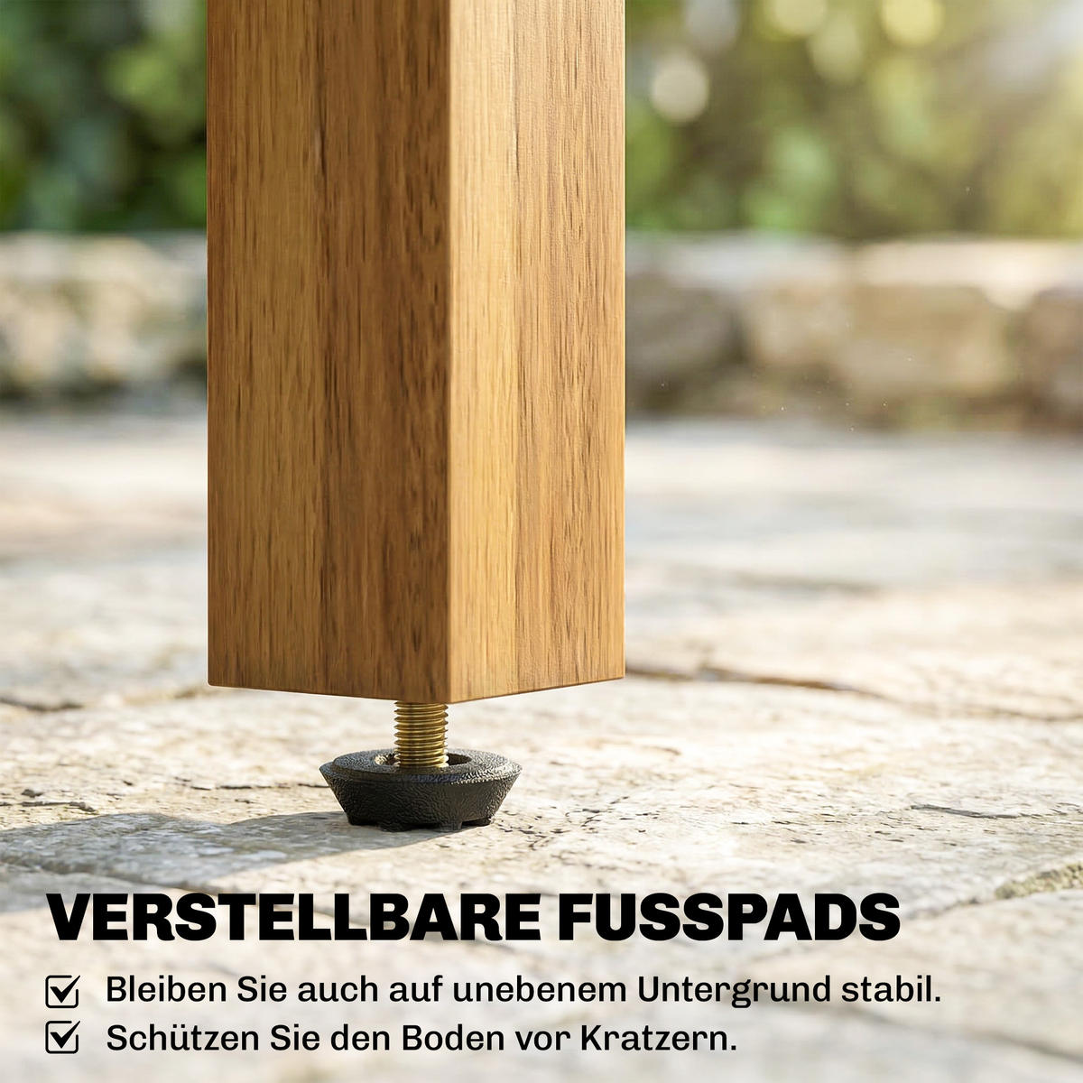 BEISTELLTISCH DE-07336 quadratisch mit Lamellendesign und verstellbaren Füßen Natur - Naturfarben, Holz (48/48/46cm) - ComfortXL
