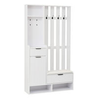 SCHUHSCHRANK aus Spanplatte 100x30x180cm in Weiß mit 8 Haken & Sitzkissen - Weiß, Holzwerkstoff (100/180/30cm) - Modfu