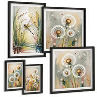 BILDER SET 5er Set - 50x50 cm & 20x30 cm & 40x60 cm Schwarzer Rahmen - Pastellfarbene Löwenzahnblüten - Schwarz, Kunststoff (40/60cm) - TULUP