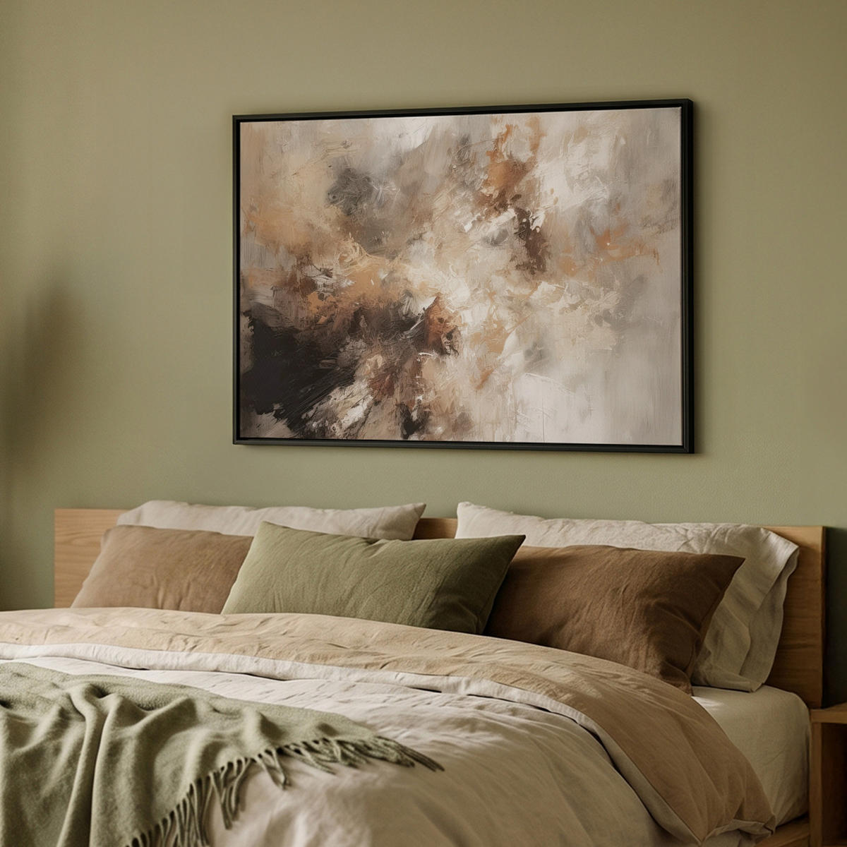 LEINWAND Bilder mit Rahmen - Farbe - Abstrakt - Beige - Kunst - 100x70 - Greige, Textil (100/70cm) - MuchoWow