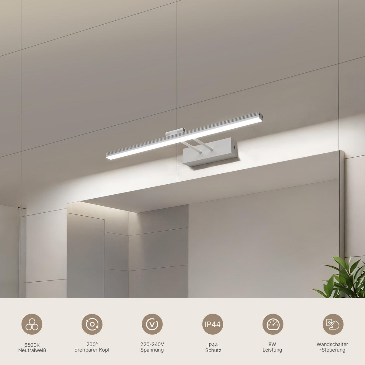 SPIEGELLEUCHTE LED Weiß 6500K 40/16/4 cm - Weiß, Kunststoff (4/40/16cm) - EMKE