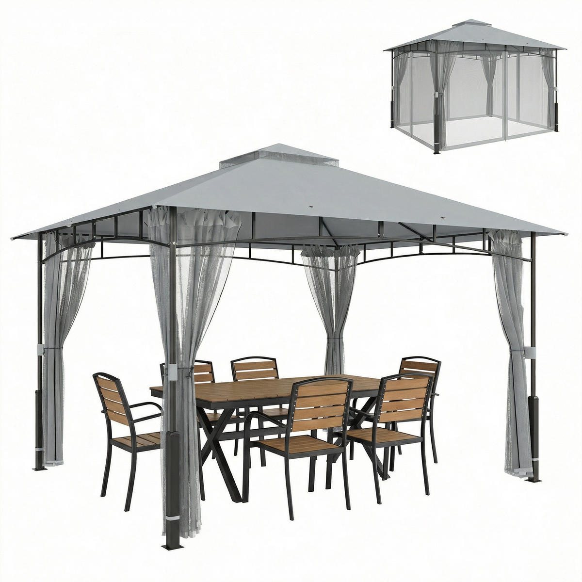 GARTENPAVILLON, Sonnenschutznetz, Terrasse, grau - Grau, Metall (69/32/243cm) - Vallsero