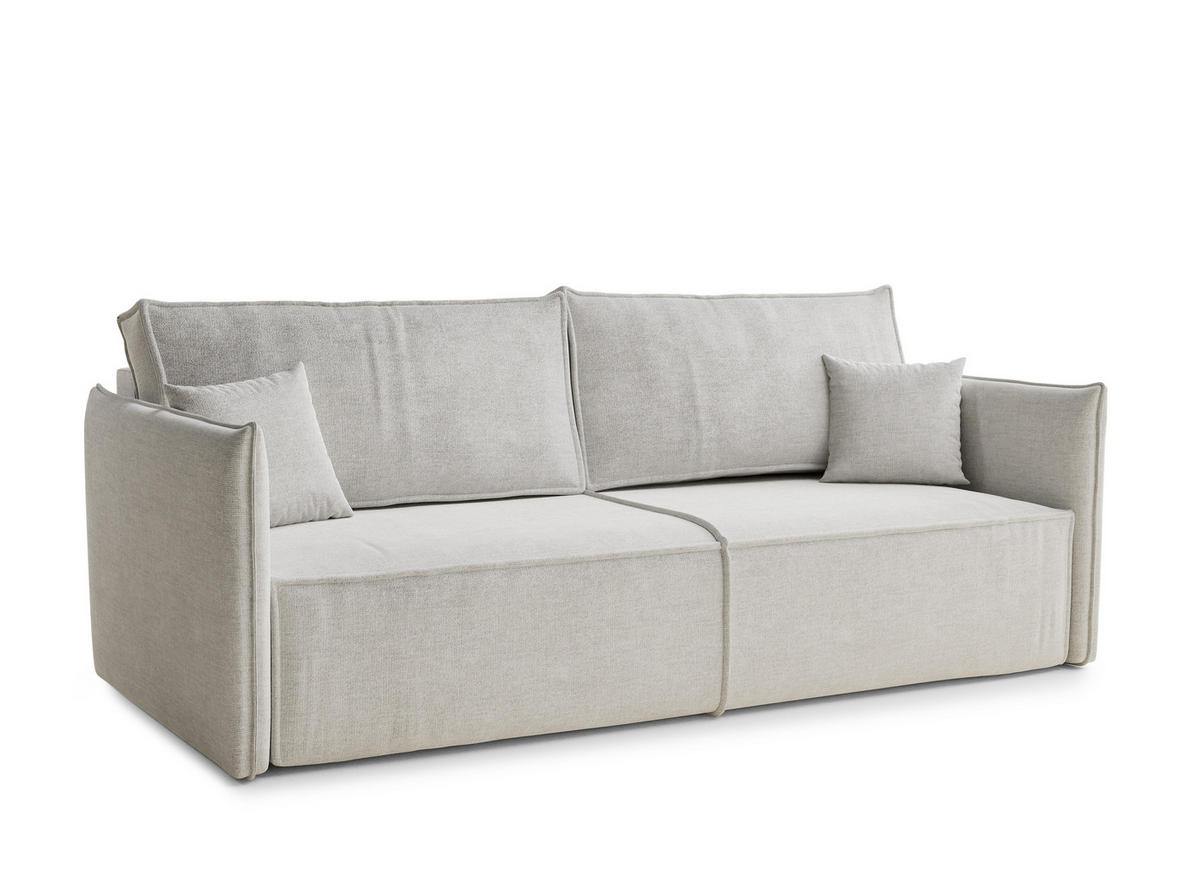 SOFA MIT SCHLAFFUNKTION Obra Beige grau Chenille-Stoff - Beige/Schwarz, Holz/Holzwerkstoff (220/70/107cm) - Maison de Reve