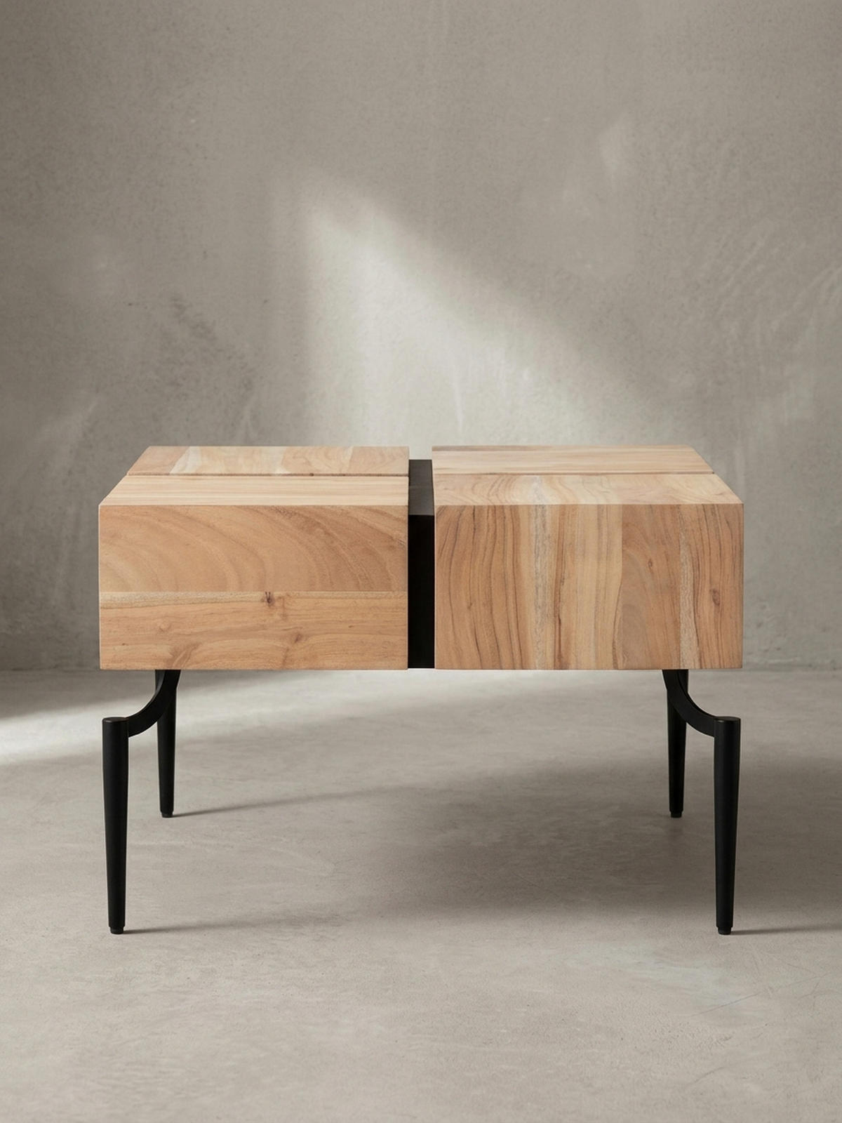 COUCHTISCH Massivholz Quadratisch Metallgestell Würfel-Form Modern, Akazie 60x60x40 cm - Schwarz/Akaziefarben, Holz/Metall (60/60/40cm) - KADIMA DESIGN