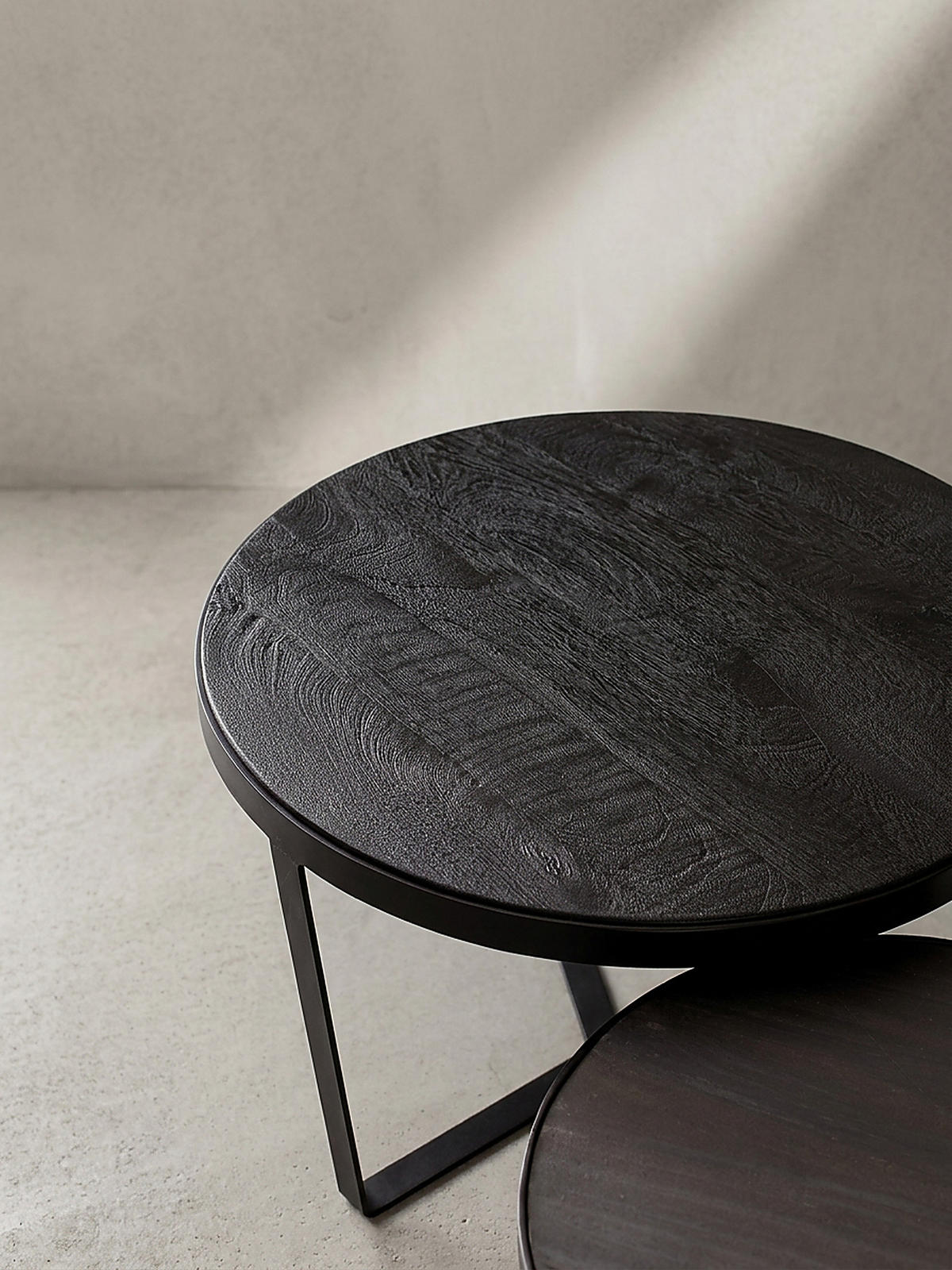 COUCHTISCH Set – 2-teilig Rund Akazie Massivholz Steinoptik Metall Schwarz Anthrazit - Schwarz, Holz/Metall (60/60/40cm) - KADIMA DESIGN