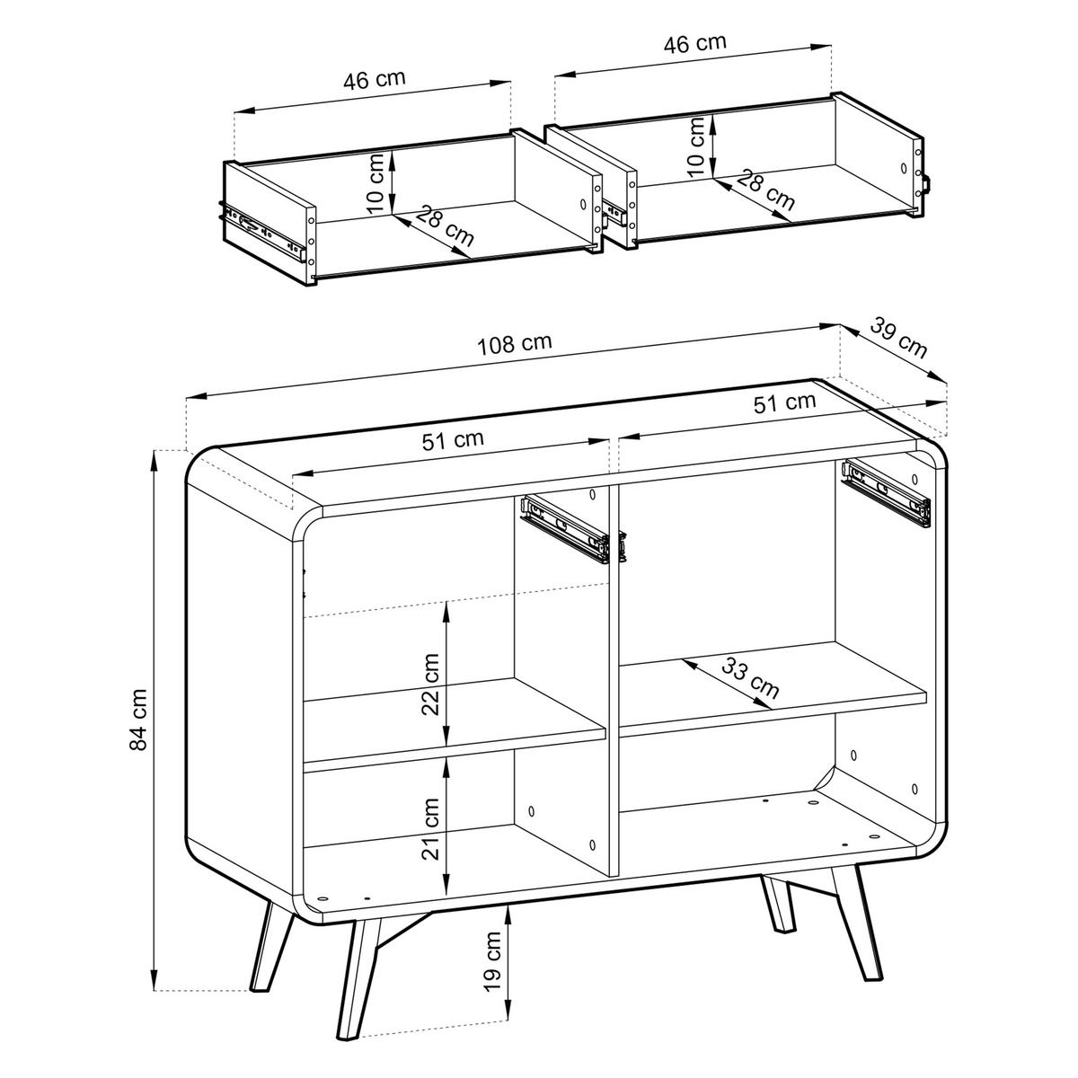 SIDEBOARD LEVANTE 108/84/39cm mit 2 Schubladen 2 Türen Eichefarben - Eichefarben/Naturfarben, Holzwerkstoff (108/84/39cm) - MASSENO