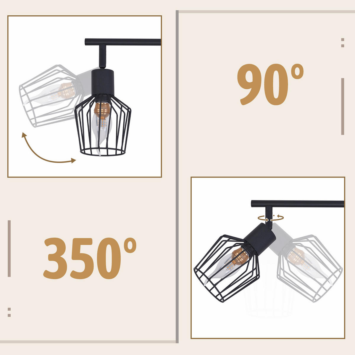 STRAHLER 3 Flammig 24*10*42.5 - Schwarz, Metall (42.5/24/10cm) - ZMH