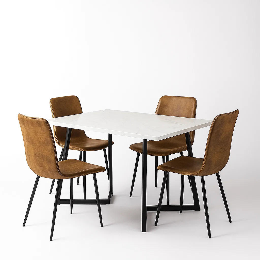 ESSTISCH SET Marmoroptik Weiß mit 4 Stühlen Wildlederoptik Braun - Braun, Holzwerkstoff (117/75/68cm) - Urban Meuble