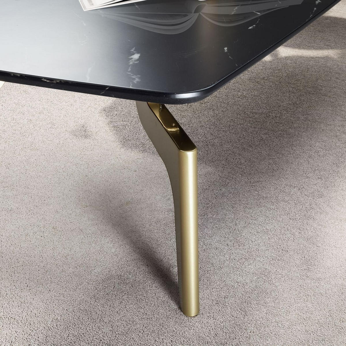 COUCHTISCH Schwarz/Gold Hochglanz Marmor Optik 120x60x30.5 cm Metall-Gestell - Goldfarben/Schwarz, Holzwerkstoff/Metall (60/120/31cm) - KADIMA DESIGN