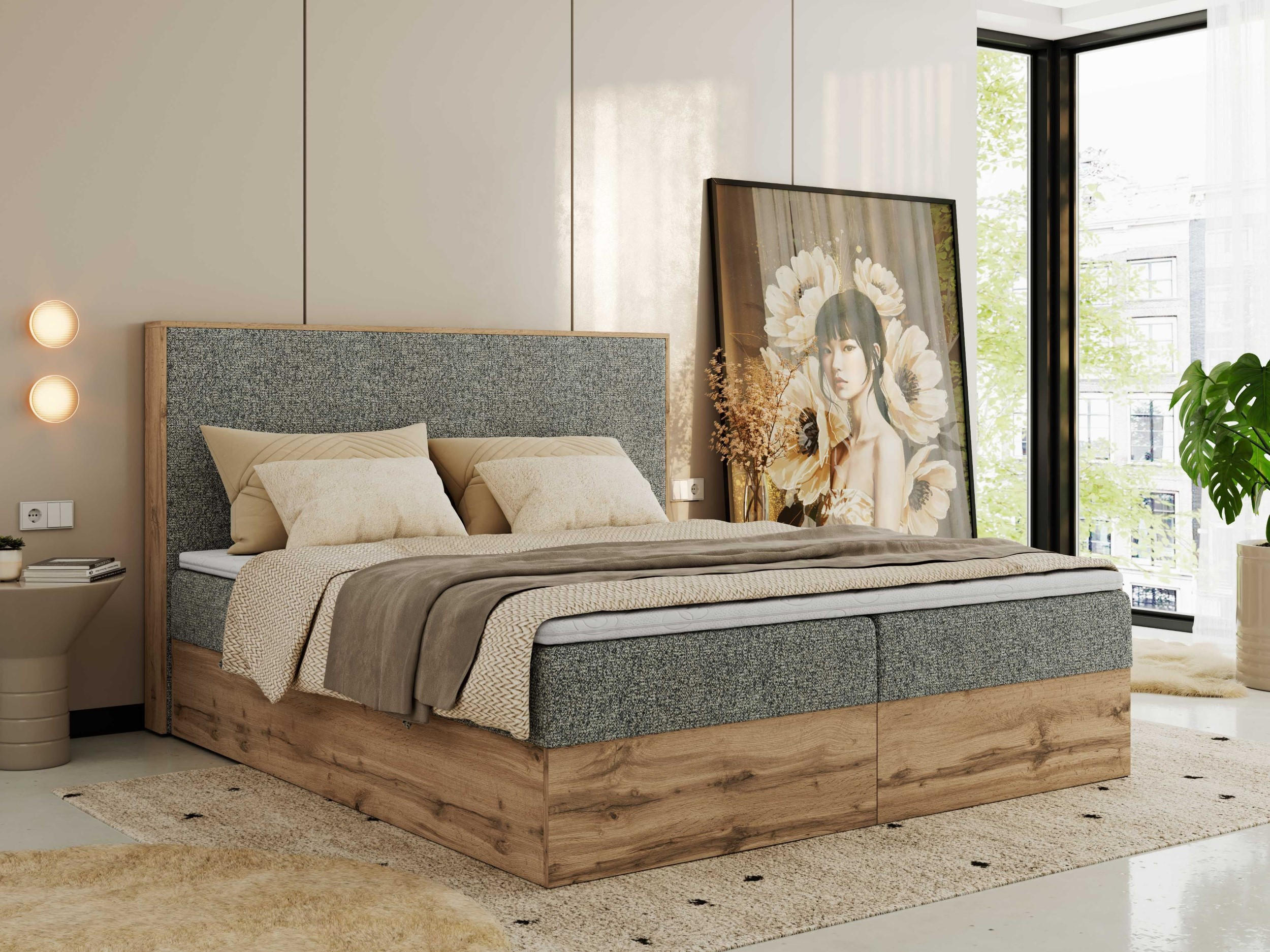 BOXBETT WOOD CLASSIC 180/200 - Grau Strukture - H4 - Grau, Textil (180/200cm) - MKS